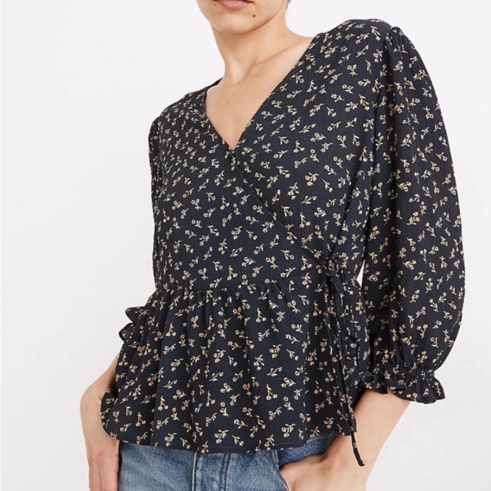 Madewell Floral Wrap Peplum Blouse size Small